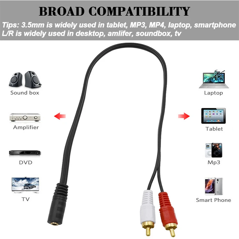 1Pcs Universal 3.5mm Stereo Audio Female Jack to 2 RCA Male Socket to Headphone 3.5 Y Adapter Cable
1Pcs Universal 3.5mm Stereo Audio Female Jack to 2 RCA Male Socket to Headphone 3.5 Y Adapter Cable