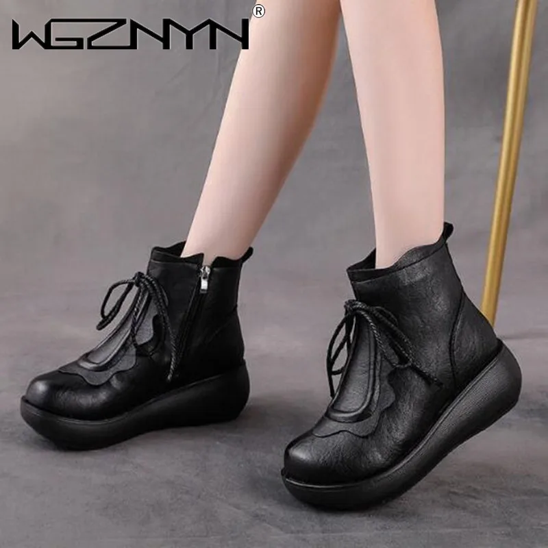 Ankle Platform Boots Genuine PU Leather Lace-up Women Shoes 2021 New Winter Round Toe Retro Handmade Leisure Women Boots
Ankle Platform Boots Genuine PU Leather Lace-up Women Shoes 2021 New Winter Round Toe Retro Handmade Leisure Women Boots