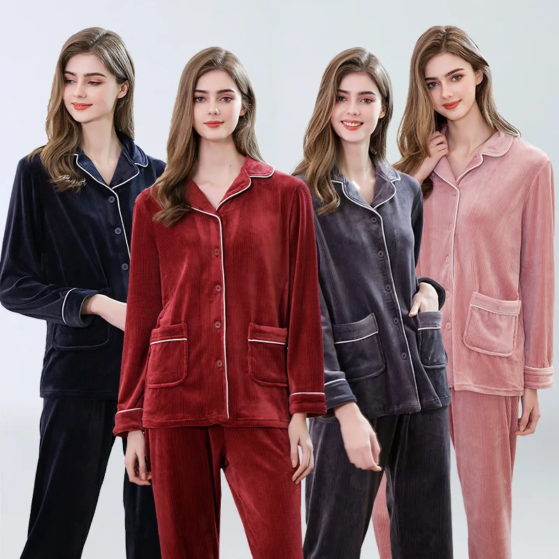Female Coral Fleece 2PCS Pajamas Set Sexy Turn-down Collar Pyjamas Pocket Sleep Suit Sleep Wear Winter New Loose Lounge Homewear
Female Coral Fleece 2PCS Pajamas Set Sexy Turn-down Collar Pyjamas Pocket Sleep Suit Sleep Wear Winter New Loose Lounge Homewear