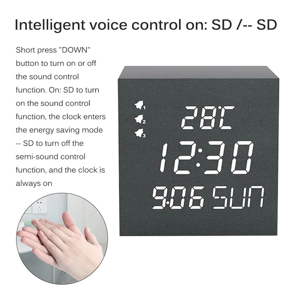 Alarm Clock LED Wooden Watch Table Voice Control Digital Wood Despertador USB/AAA Powered Electronic Desktop Clocks
Alarm Clock LED Wooden Watch Table Voice Control Digital Wood Despertador USB/AAA Powered Electronic Desktop Clocks