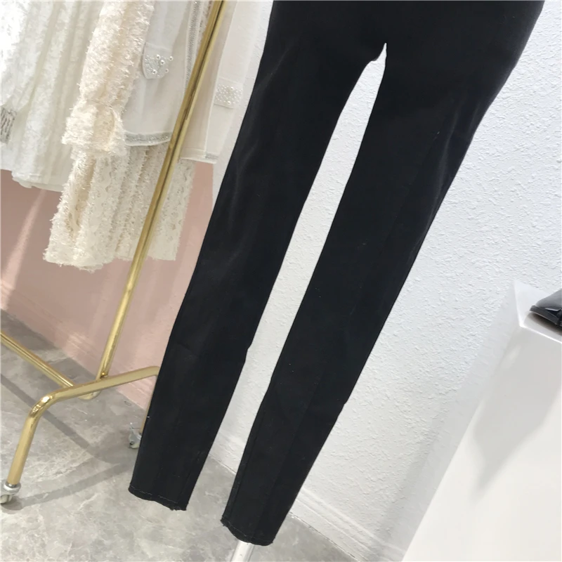 Модные двухрядные черные брюки женские облегающие брюки-карандаш весна 2020 с