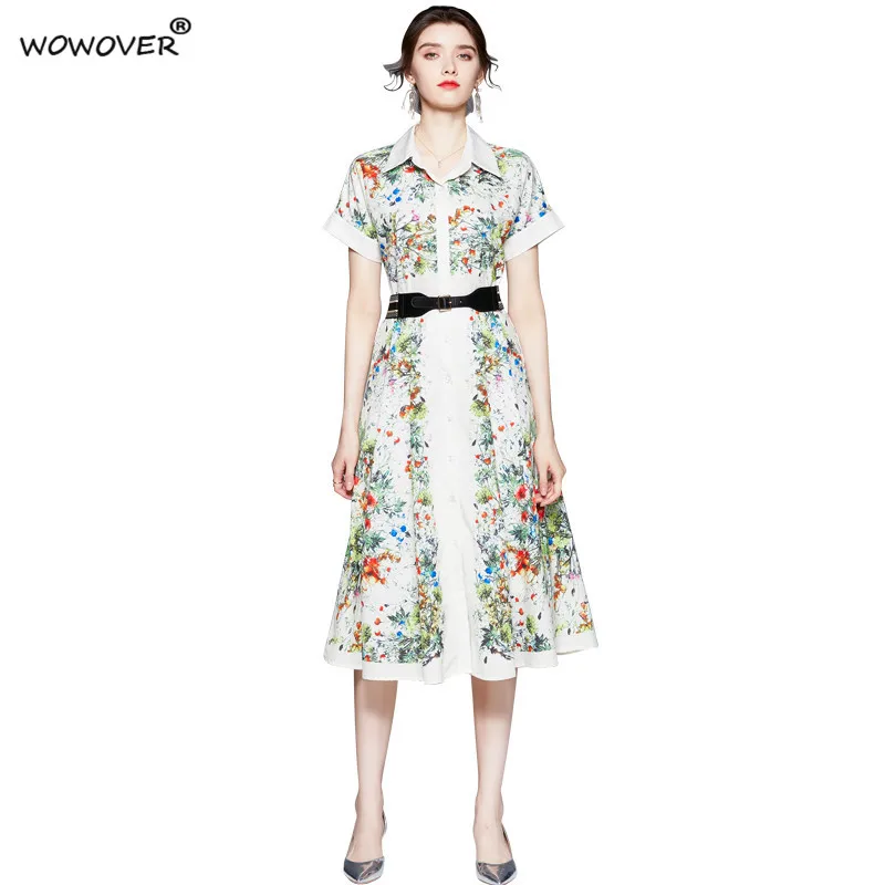 Women's Fashion Runway Floral Print Mid Calf Belt Shirt Dress Summer 2021 New Short Sleeve Casual Aline Holiday Vestidos Female
Women's Fashion Runway Floral Print Mid Calf Belt Shirt Dress Summer 2021 New Short Sleeve Casual Aline Holiday Vestidos Female