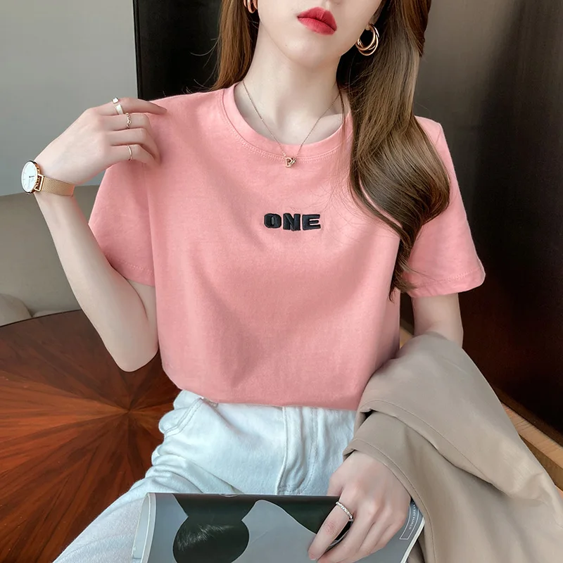 Embroidered round neck short-sleeved T-shirt 2021 spring and summer new loose letter tops all-match fashion bottoming shirt
Embroidered round neck short-sleeved T-shirt 2021 spring and summer new loose letter tops all-match fashion bottoming shirt