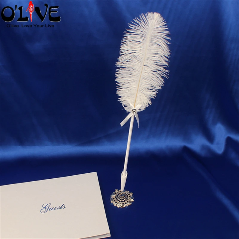 Ручка с белыми страусиными перьями Подарочная коробка Свадебная Гостевая книга