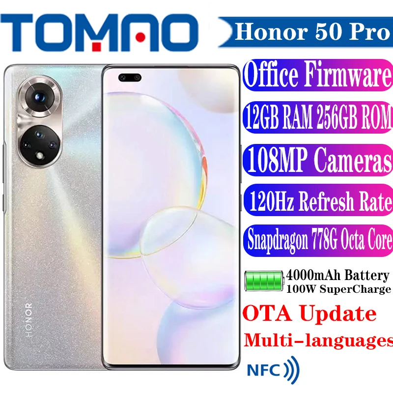 Оригинальный новый мобильный телефон Honor 50 Pro 5G 6 72' 𧄠 Гц Snapdragon 778G 8 ГБ RAM 128 256 ROM
