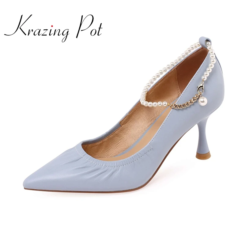 Krazing pot limited customization cow leather pointed toe high heels pearl decoration French romantic elegant women pumps L2f2
Krazing pot limited customization cow leather pointed toe high heels pearl decoration French romantic elegant women pumps L2f2