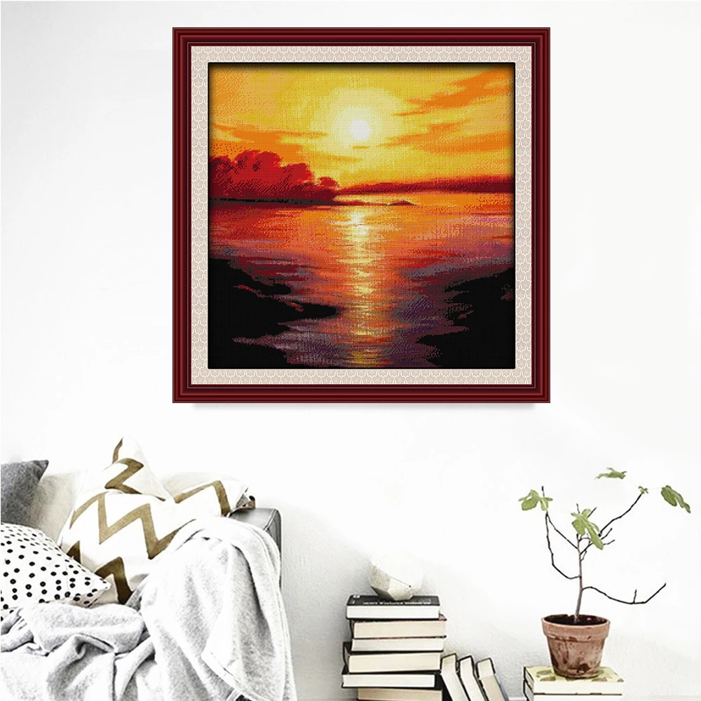 HUACAN Cross Stitch Sunset Kits White Canvas Embroidery Sea Home Decoration Sets Patterns Needlework 11CT 14CT DIY Gift
HUACAN Cross Stitch Sunset Kits White Canvas Embroidery Sea Home Decoration Sets Patterns Needlework 11CT 14CT DIY Gift