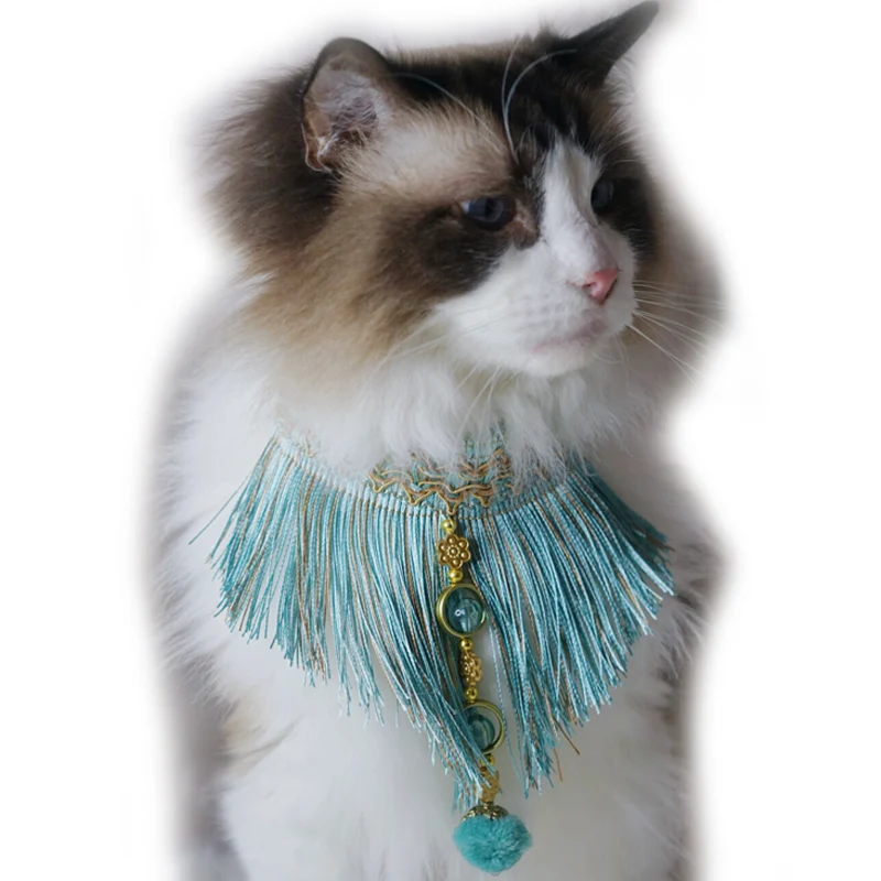 Handmade DIY Peacock Blue Tassel Hairy Ball Pet Collar Cat Collar Dog Collar 
Handmade DIY Peacock Blue Tassel Hairy Ball Pet Collar Cat Collar Dog Collar
