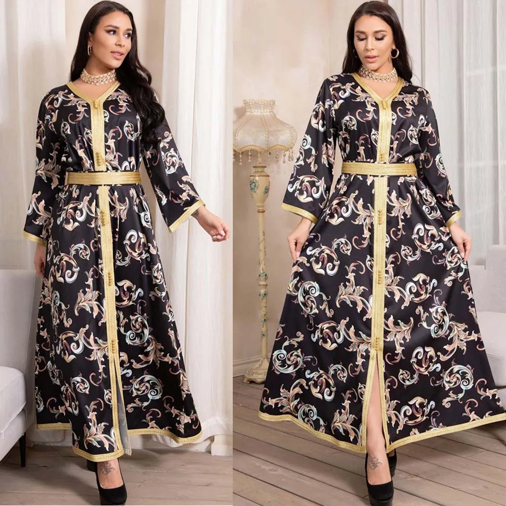 Ramadan Eid Muslim Print Long Dress Abaya Women Islamic Arabic Caftan Turkish Middle East Vintage Maxi Robe Gown V-neck Fashion
Ramadan Eid Muslim Print Long Dress Abaya Women Islamic Arabic Caftan Turkish Middle East Vintage Maxi Robe Gown V-neck Fashion
