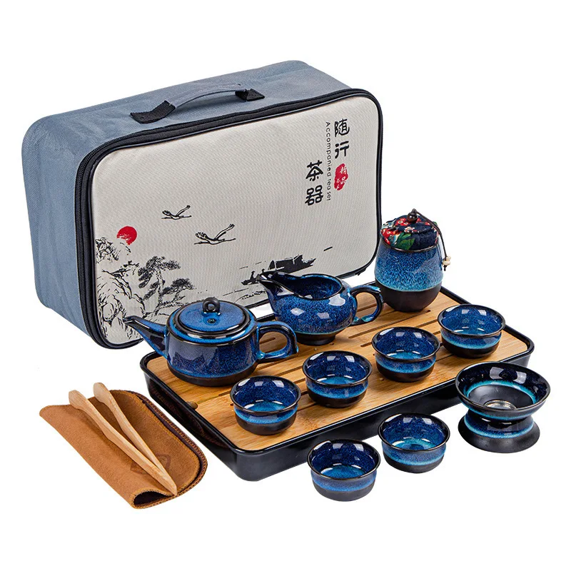 Chinese Tea Set Blue Amber Glaze Ceramic Jingdezhen temmoku glaze Exquisite Set Kung Fu Tea Cup portable Teapot Gaiwan Tea Cups 
Chinese Tea Set Blue Amber Glaze Ceramic Jingdezhen temmoku glaze Exquisite Set Kung Fu Tea Cup portable Teapot Gaiwan Tea Cups