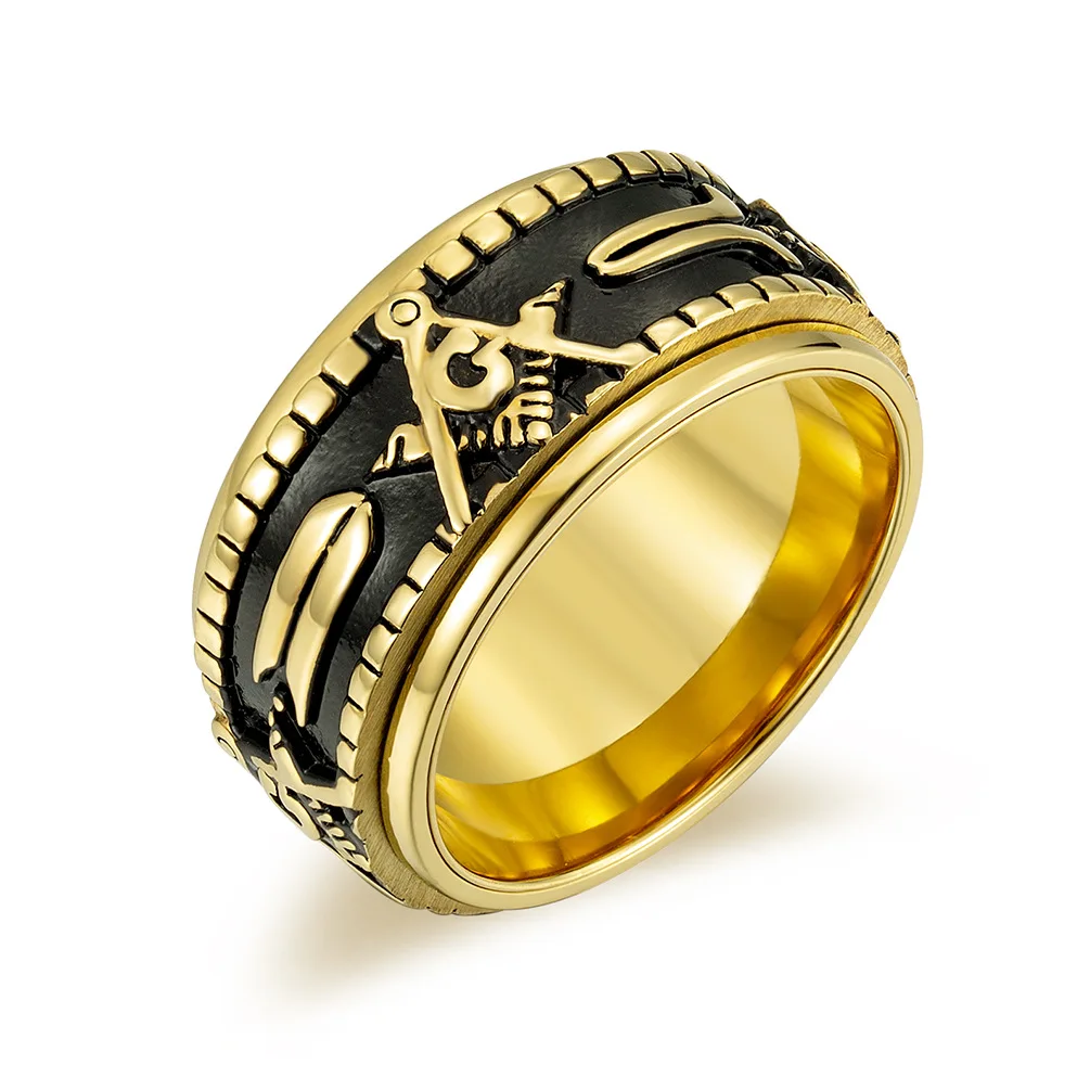 Men's Gold Color Spinner Freemason Ring Stainless Steel Rune Rotating Ring Mason Masonic Rings Jewelry for Man Gift 
Men's Gold Color Spinner Freemason Ring Stainless Steel Rune Rotating Ring Mason Masonic Rings Jewelry for Man Gift