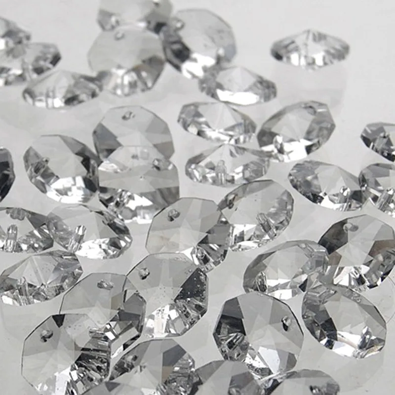

Top Quality 14mm Clear 200pcs K9 Crystal Octagon Bead In 2Holes Diy Wedding & Home Decoration Glass Accessories Chandelier Parts