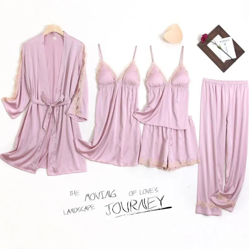 Faux Silk 5PCS Pajamas Suit For Women Kimono Bathrobe Gown Spring Summer New Nightwear Satin Sleepwear Lace Loungewear Home Wear
Faux Silk 5PCS Pajamas Suit For Women Kimono Bathrobe Gown Spring Summer New Nightwear Satin Sleepwear Lace Loungewear Home Wear