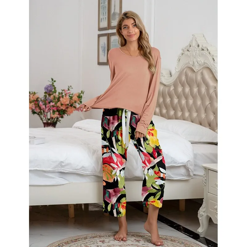 Женский пижамный комплект из 2 предметов из модала и хлопка, Топ с длинным рукавом и брюки, осенняя новая одежда для сна с рисунком ярких цвет... 
Женский пижамный комплект из 2 предметов из модала и хлопка, Топ с длинным рукавом и брюки, осенняя новая одежда для сна с рисунком ярких цвет...
