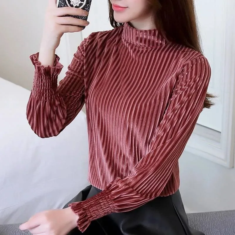Free Shipping Long Sleeve Shirt Women Autumn Spring Stand Collar Comfort Solid Color Golden Velvet Top Bottomed T Shirt Women
Free Shipping Long Sleeve Shirt Women Autumn Spring Stand Collar Comfort Solid Color Golden Velvet Top Bottomed T Shirt Women