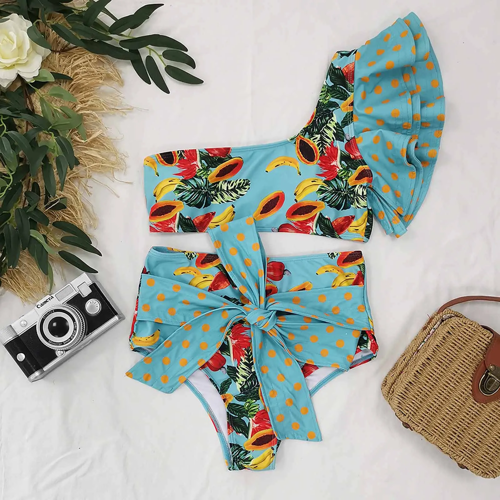women's swimsuits Fashion Plants Printing Ruffled strap high waist bikini Sexy Camisole Two-piece Swimsuit Bathing Suit Bikini
women's swimsuits Fashion Plants Printing Ruffled strap high waist bikini Sexy Camisole Two-piece Swimsuit Bathing Suit Bikini