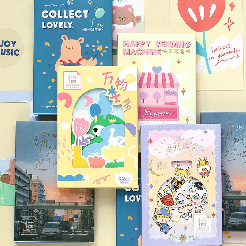 

30pcs/lot Memo Pads Sticky Notes Postcard Happy Vending Machine Series Paper diary Scrapbooking Stickers Office School