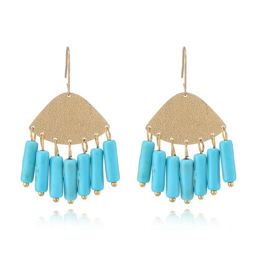 

Fan Fringe Cylinder Turquoise Stone Tassel Earrings for Women 2021 New Copper Bohemian Boutique Jewelry Free Shipping