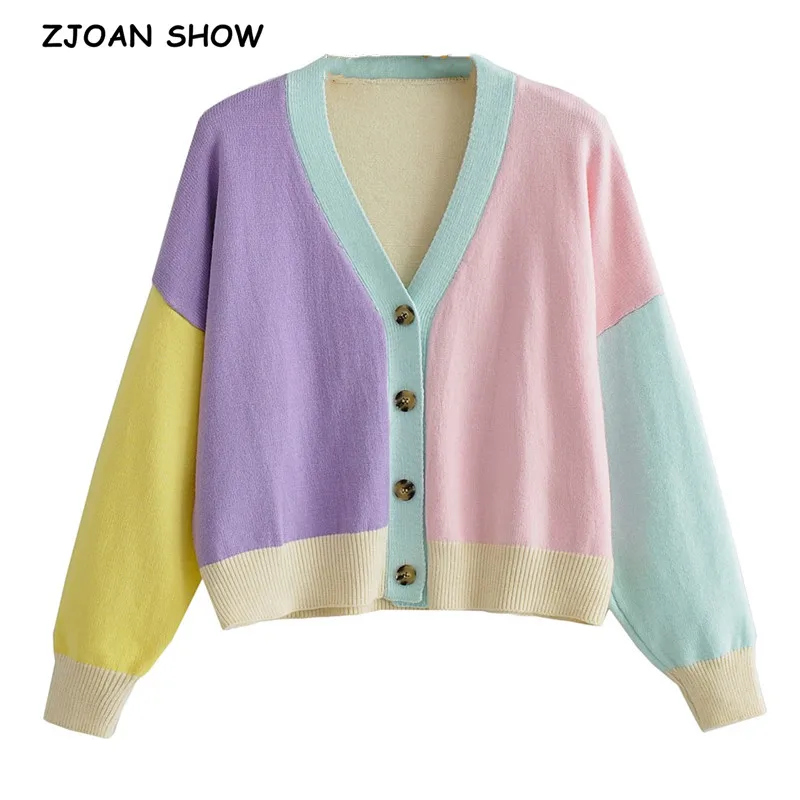 2021 Kawaii Retro Rainbow Hit Color Knitted Cardigan Vintage Woman V neck Long Sleeve Sweater Loose Short Knitwear Jumper
2021 Kawaii Retro Rainbow Hit Color Knitted Cardigan Vintage Woman V neck Long Sleeve Sweater Loose Short Knitwear Jumper