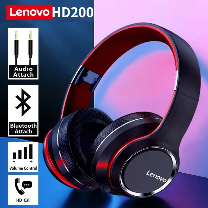 Беспроводные Игровые наушники Lenovo HD200 Bluetooth 5 0 гарнитура с сабвуфером Спортивная