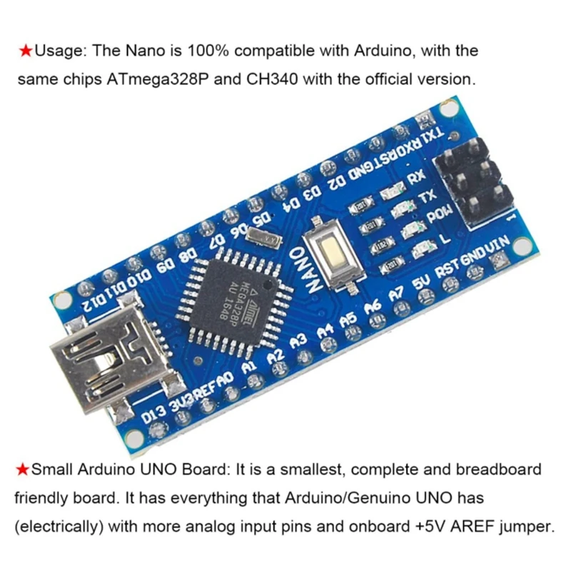 5 Pieces for Nano V3.0 ATmega328P 5V 16M Controller Board Module USB Cable, Suitable for ArduinoIDE
5 Pieces for Nano V3.0 ATmega328P 5V 16M Controller Board Module USB Cable, Suitable for ArduinoIDE