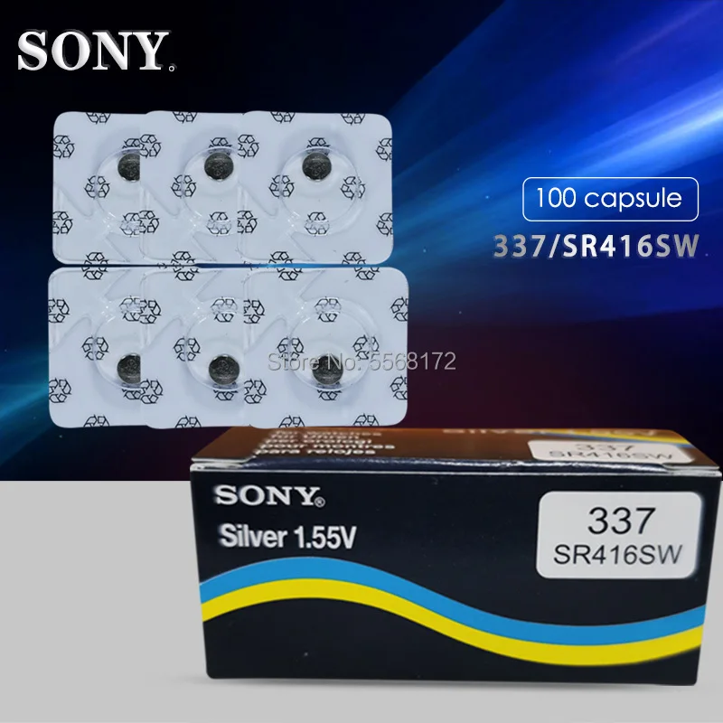 100 шт. кнопочные батарейки Sony 337 SR416SW одна зернистая батарея 1 55 в из оксида серебра