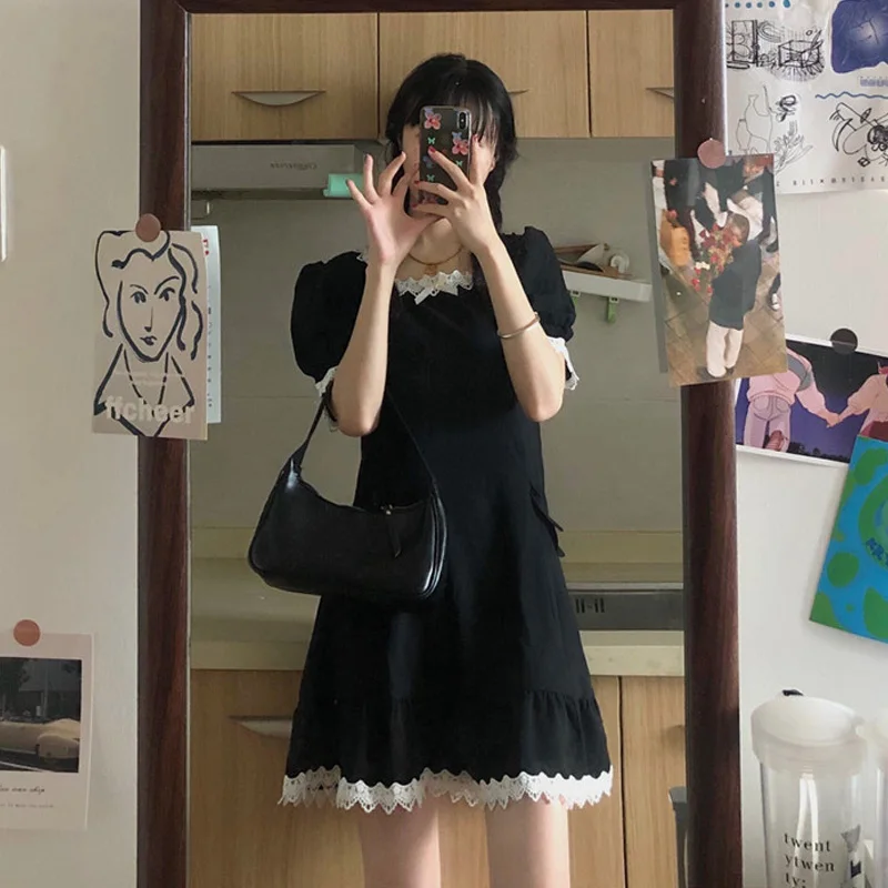 Japanese Sweet Fashion One-Piece Women Dress Soft Girl Cute Lace Vintage Short Puff Sleeve Kawaii Black Dresses 2021 Summer New
Japanese Sweet Fashion One-Piece Women Dress Soft Girl Cute Lace Vintage Short Puff Sleeve Kawaii Black Dresses 2021 Summer New