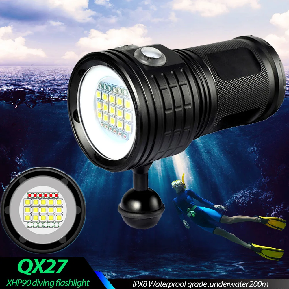 

Most Power Professional Diving Flashlight L2 Portable Scuba Dive torch 200M Underwater IPX8 Waterproof 4*18650 Flashlights Lamp