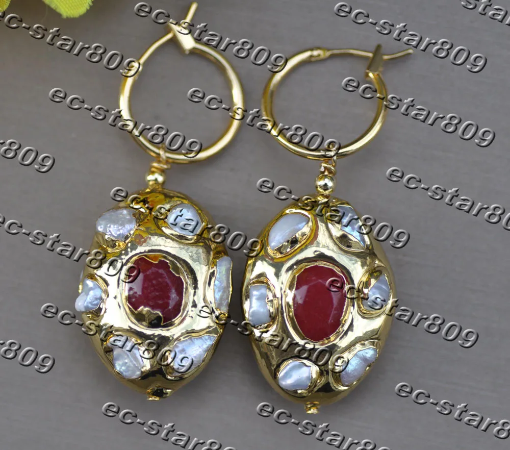 Z11557 26 мм висячие серьги с красным нефритом агатом и белым жемчугом 
Z11557 26 мм висячие серьги с красным нефритом агатом и белым жемчугом