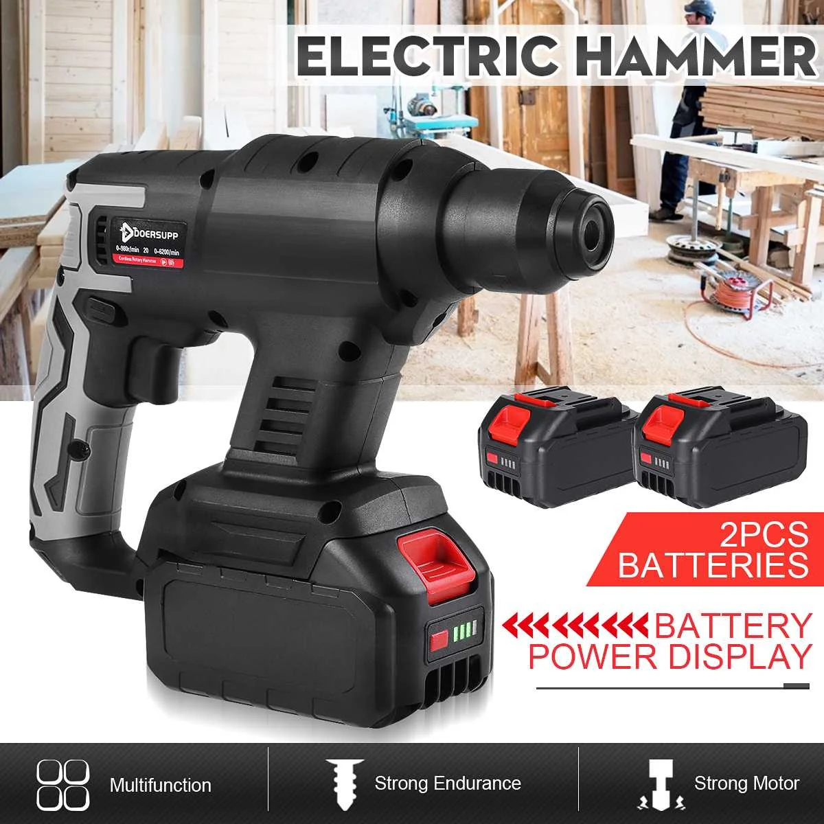 1000W Rechargeable Electric Rotary Hammer 15000mAh Cordless Multifunction Hammer Impact Drill Power Tool for Makita 18V Battery
1000W Rechargeable Electric Rotary Hammer 15000mAh Cordless Multifunction Hammer Impact Drill Power Tool for Makita 18V Battery