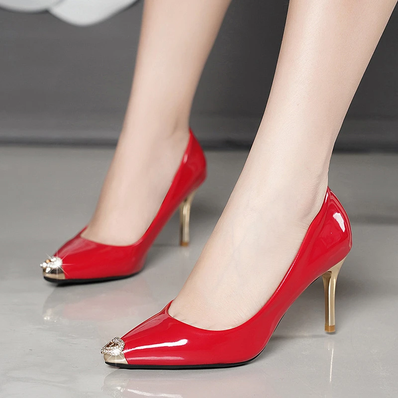 Rhinestone Heels for Wedding Party Dress Classic Pumps Womens Sexy Heels Red Black Shallow Patent Leather Shoes Escarpins Femme
Rhinestone Heels for Wedding Party Dress Classic Pumps Womens Sexy Heels Red Black Shallow Patent Leather Shoes Escarpins Femme