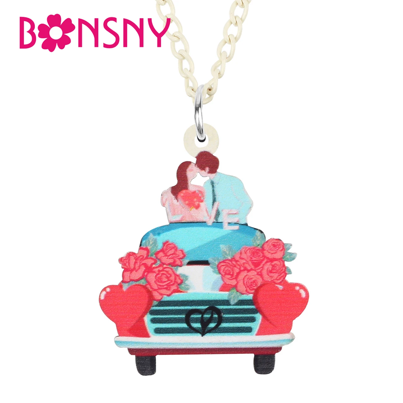 BONSNY Acrylic Valentine's Day Sweet Pink Flowers Car Necklace Pendant Chain Fashion Novelty Jewelry For Women Girls Gifts
BONSNY Acrylic Valentine's Day Sweet Pink Flowers Car Necklace Pendant Chain Fashion Novelty Jewelry For Women Girls Gifts