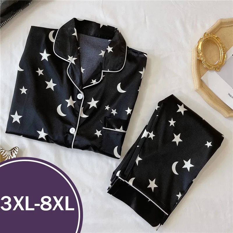 3XL-8XL Silk Satin Pajamas Womens Pyjamas Set Long Sleeve Sleepwear Nightwear Suit Home Clothes Loungewear Plus Size pj Pijama
3XL-8XL Silk Satin Pajamas Womens Pyjamas Set Long Sleeve Sleepwear Nightwear Suit Home Clothes Loungewear Plus Size pj Pijama