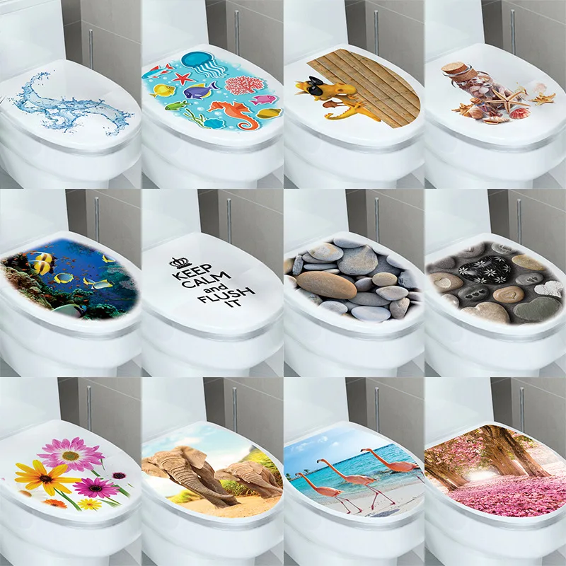 

New Creative Realistic Toilet Stickers Home Bathroom Decorations DIY WC Washroom PVC Posters Cartoon Wall Mural Art Decals