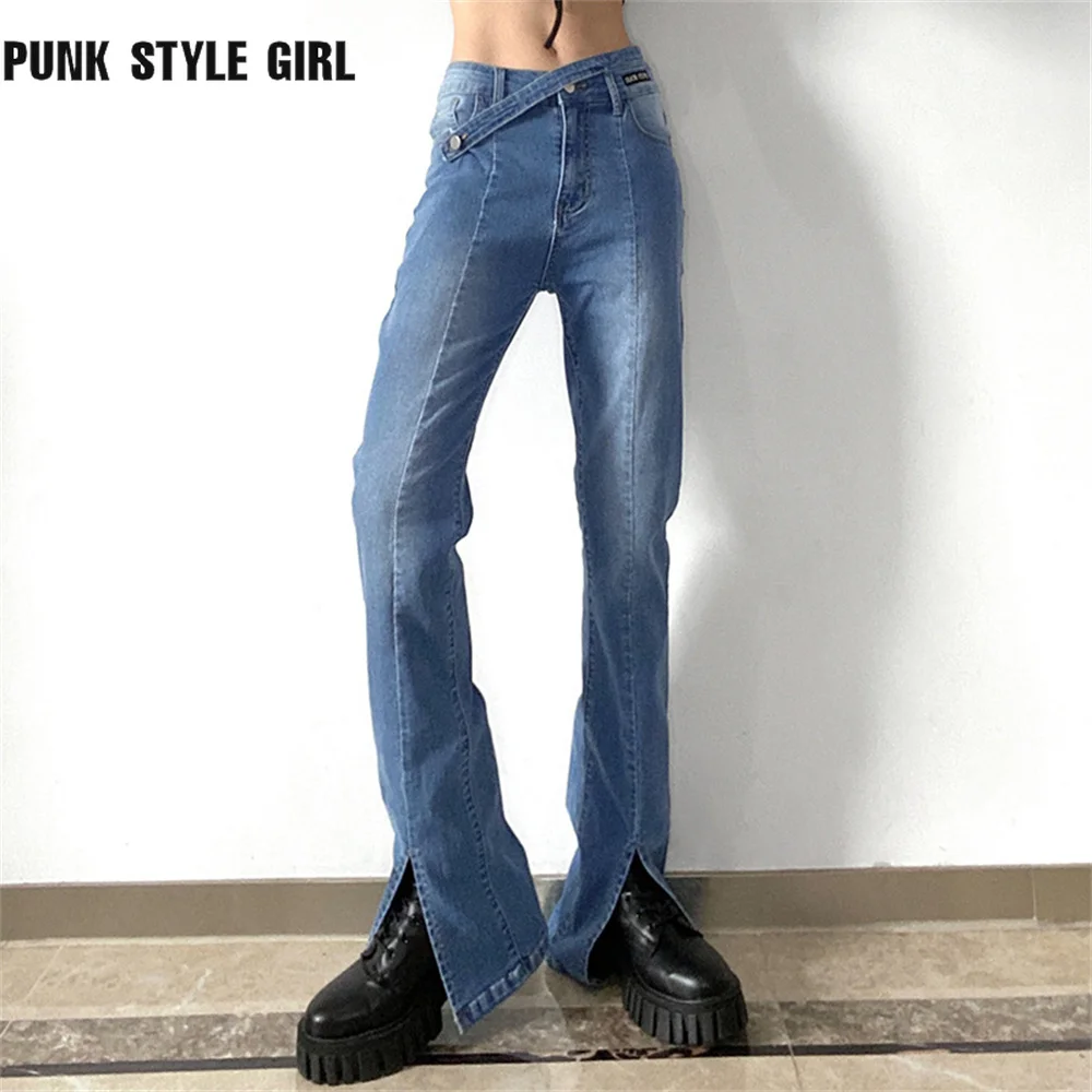 Streetwear Chic Blue Buckle Jeans Split Women Fashion Preppy Style Straight Denim Korean Style Slim Pants Lady Y2K Cyber Trouser
Streetwear Chic Blue Buckle Jeans Split Women Fashion Preppy Style Straight Denim Korean Style Slim Pants Lady Y2K Cyber Trouser