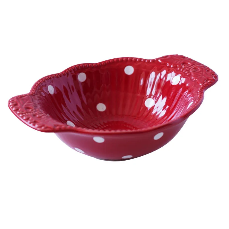

Home creative ceramic bowl salad bowl polka dot pattern soup plate soup bowl lovely ears baked rice bowl