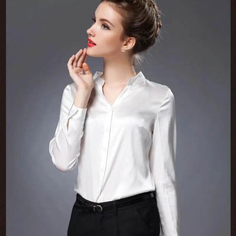 lady Spring Ol Women's Silk Shirt Heavy V-neck Stand Collar Long Sleeve 30% Sexy Blouse Tops Blouses Casual Summer Slim Shirts
lady Spring Ol Women's Silk Shirt Heavy V-neck Stand Collar Long Sleeve 30% Sexy Blouse Tops Blouses Casual Summer Slim Shirts