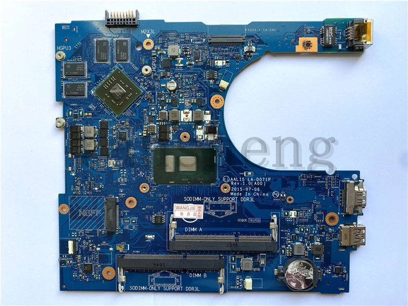 Материнская плата для ноутбука Dell Inspiron 5559 0F1J0W CN-0F1J0W LA-D071P с Процессор I7-6500U 100%