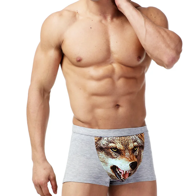 Хлопок волк underwear боксер мультфильм 3d трусы пениса чехол мужской sheer мужские