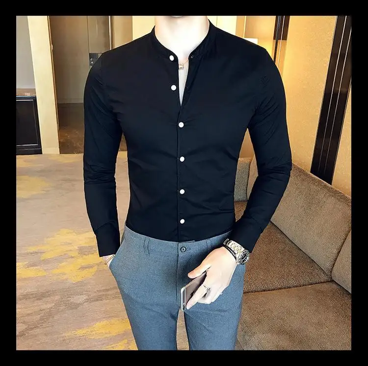 Casual Long sleeve Shirt for Man Stand collar Solid color Blouse Men Business Mens dress Shirts Slim Fit
Casual Long sleeve Shirt for Man Stand collar Solid color Blouse Men Business Mens dress Shirts Slim Fit