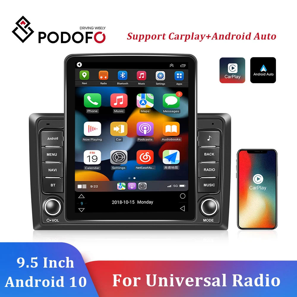 Мультимедийный плеер Podofo на Android 10 с GPS 9 5 дюйма вертикальным экраном для Volkswagen Toyota