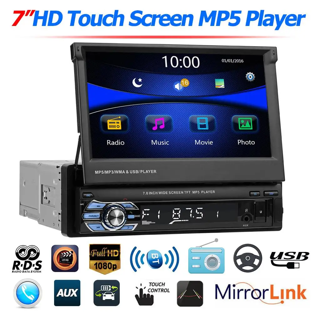 

Car Radio 1Din Car Multimedia Player 7" HD Retractable Screen MP5 Video player RDS FM Radio For Nissan Toyota Lada Kia