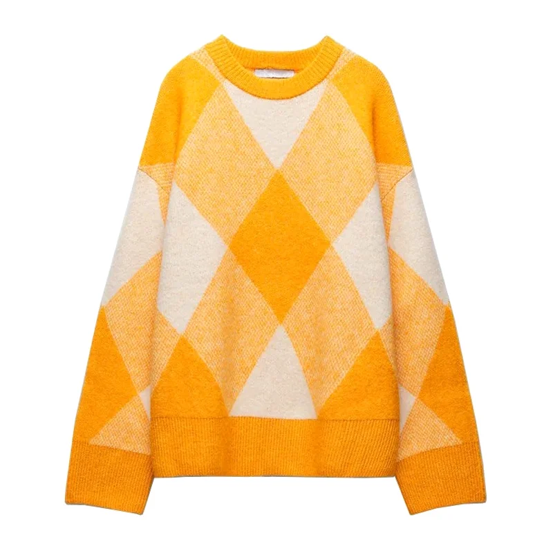 2021 Autumn New Argyle Loose Women's Knitted Sweater Pullover Long Sleeve O-neck Lazy Casual Style Women's Sweater Jumper Top
2021 Autumn New Argyle Loose Women's Knitted Sweater Pullover Long Sleeve O-neck Lazy Casual Style Women's Sweater Jumper Top