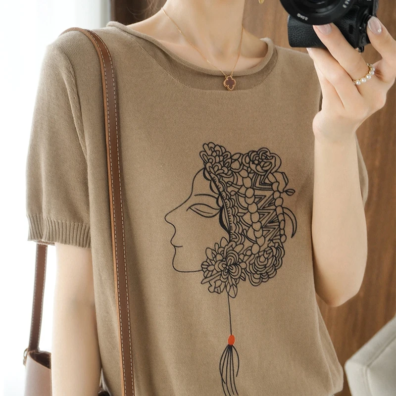 Summer Women's Tees Casual Thin O-Neck Short Sleeve Female Pullover 100% Cotton Knitted Tops Printed Girl Jumpers Loose T-Shirt
Summer Women's Tees Casual Thin O-Neck Short Sleeve Female Pullover 100% Cotton Knitted Tops Printed Girl Jumpers Loose T-Shirt