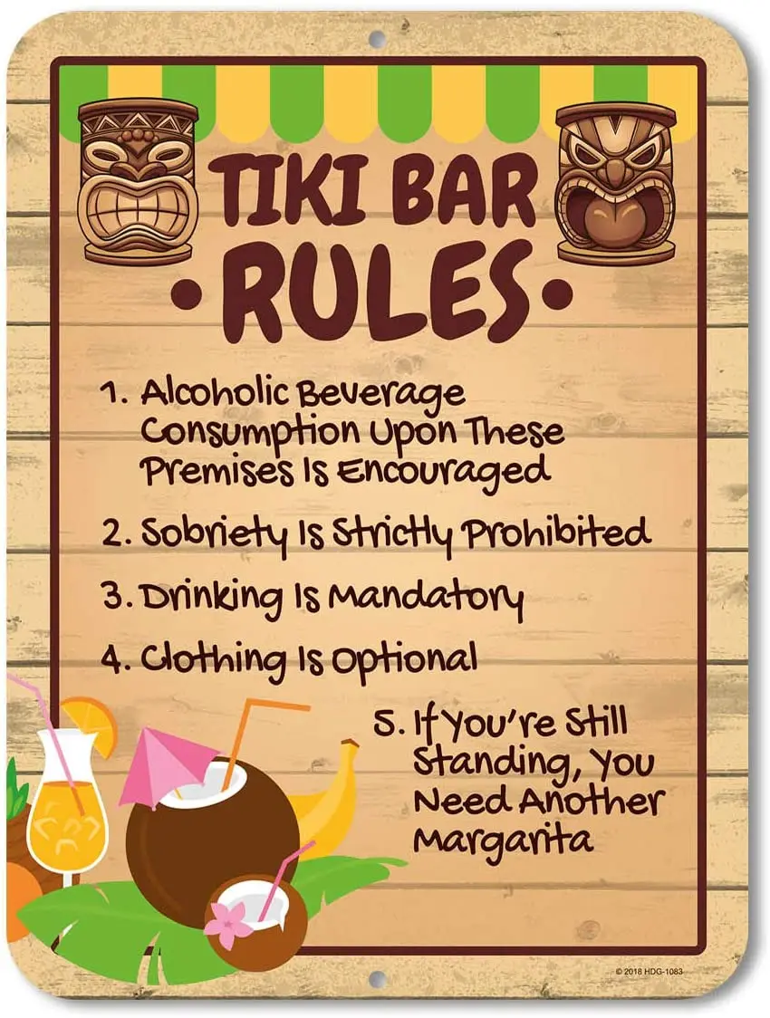 Metal Tin Sign (Tiki Bar Rules) High-quality Home Kitchen Bar Interior Cafe Wall Decoration Poster Rectangular Metal Plaque
Metal Tin Sign (Tiki Bar Rules) High-quality Home Kitchen Bar Interior Cafe Wall Decoration Poster Rectangular Metal Plaque