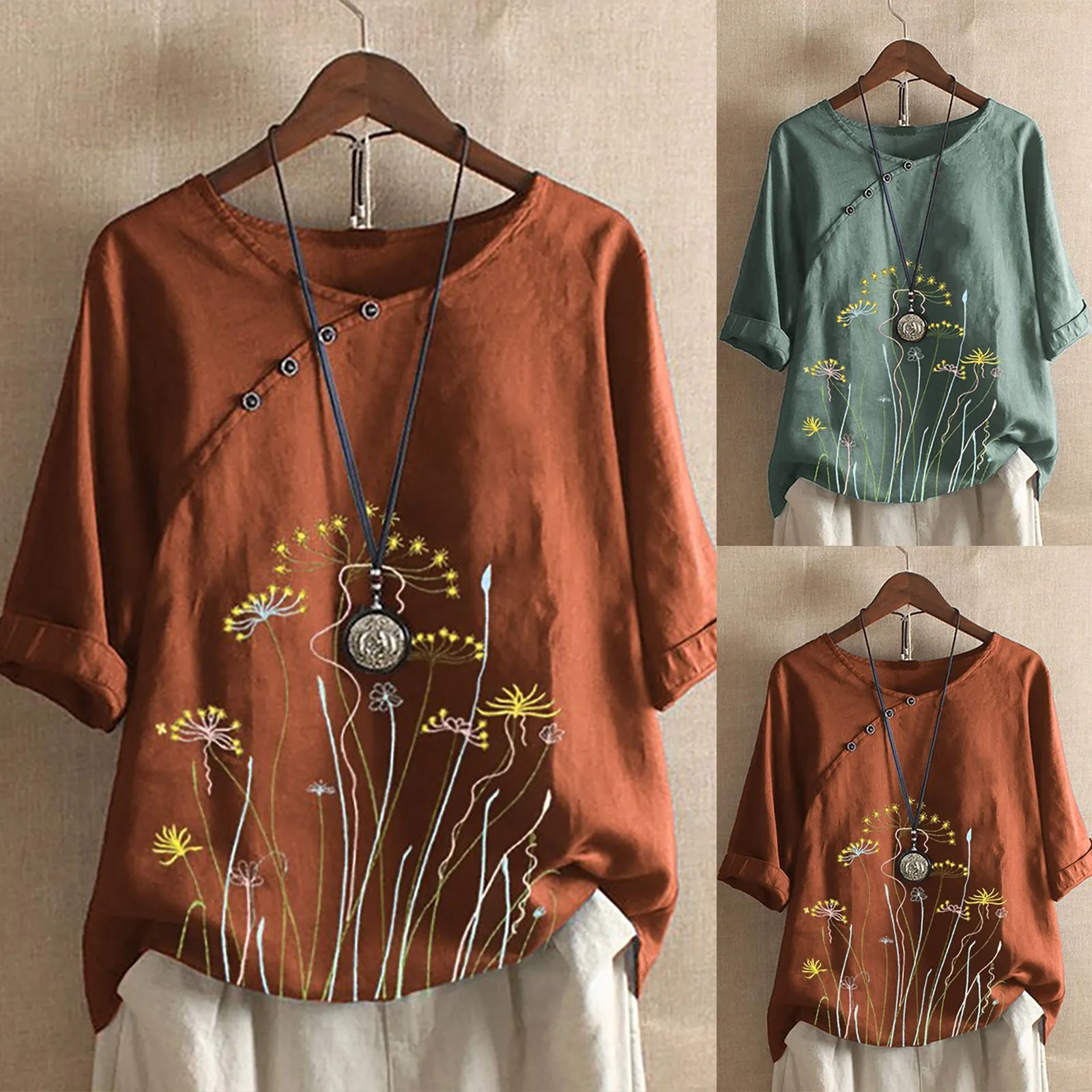 2021 Fashion Printed Buttons Blouse Shirt Loose O-Neck Tops Summer Casual Ladies Tops Female Women Short Sleeve Blusas Pullover
2021 Fashion Printed Buttons Blouse Shirt Loose O-Neck Tops Summer Casual Ladies Tops Female Women Short Sleeve Blusas Pullover