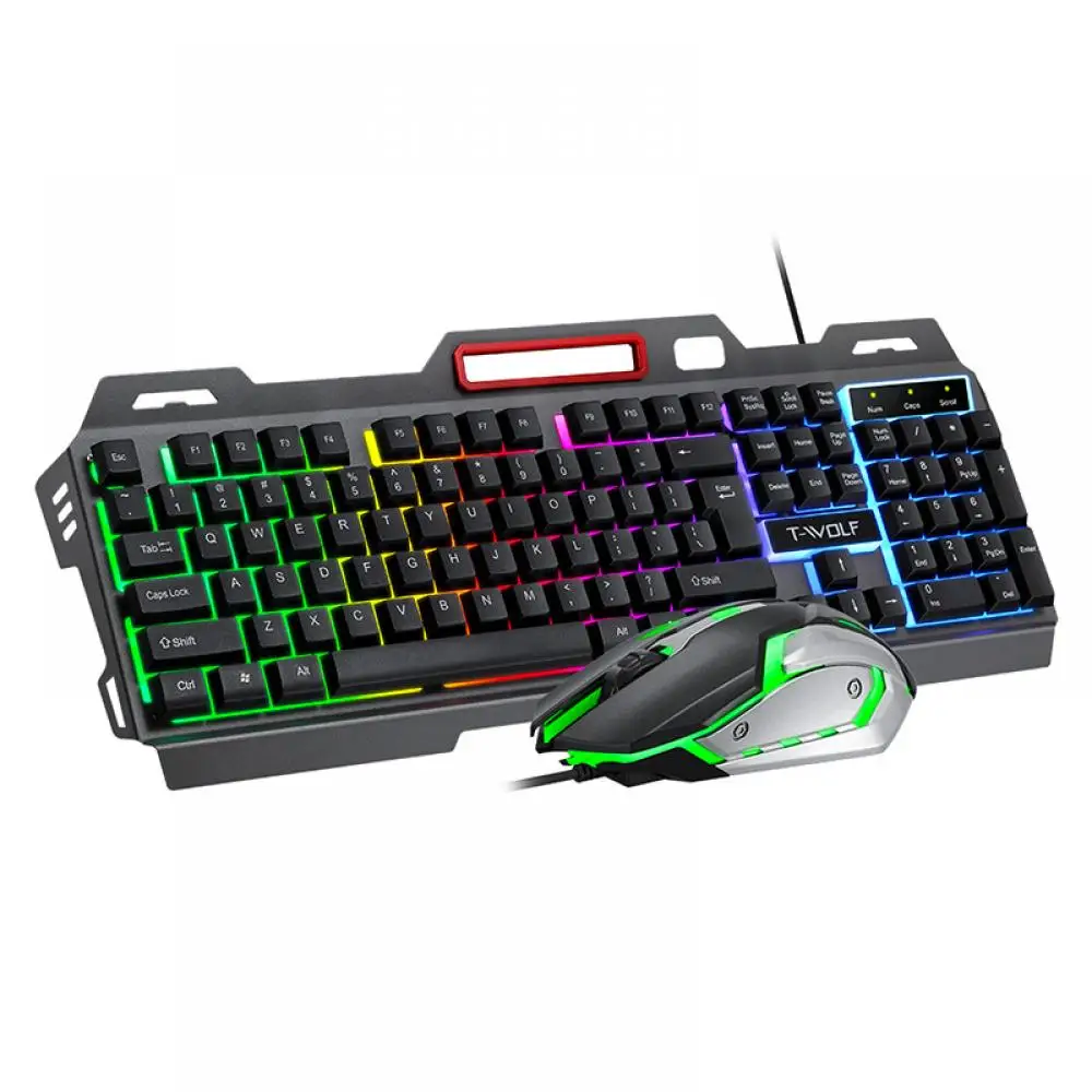 

Mechanical Feel Gaming Keyboard Mouse Set Metal Iron Plate Floating Keycap 104 USB Wired Colorful Luminous Keyboard for PC Gamer