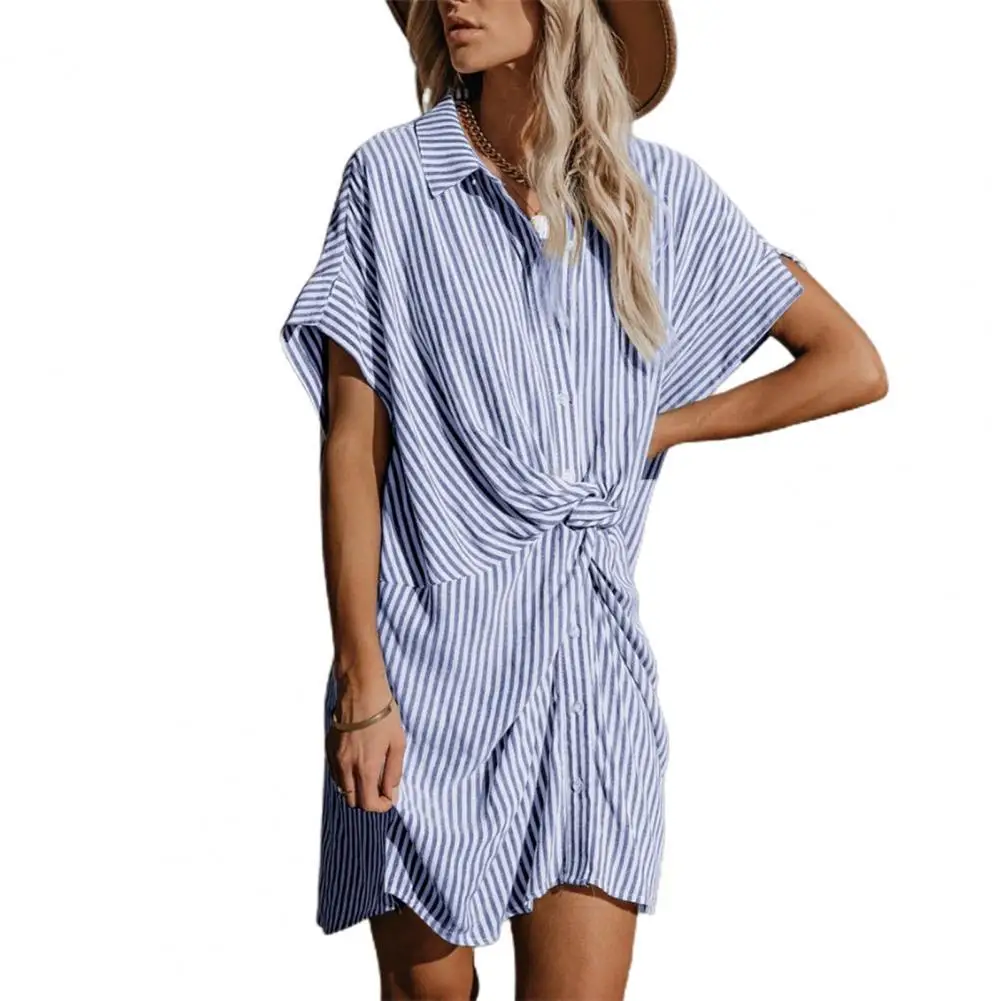 Women Shirts Dress Office Lady Travel Dress Lapel Collar Elegant Polyester Short Sleeve Vertical Striped One-piece Dress
Women Shirts Dress Office Lady Travel Dress Lapel Collar Elegant Polyester Short Sleeve Vertical Striped One-piece Dress