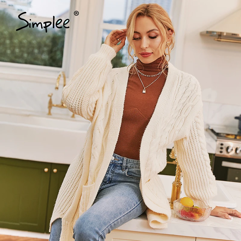Simplee Oversized pocket long knitted cardigan women Casual long sleeve winter sweater cardigan Office grey white fashion coat
Simplee Oversized pocket long knitted cardigan women Casual long sleeve winter sweater cardigan Office grey white fashion coat