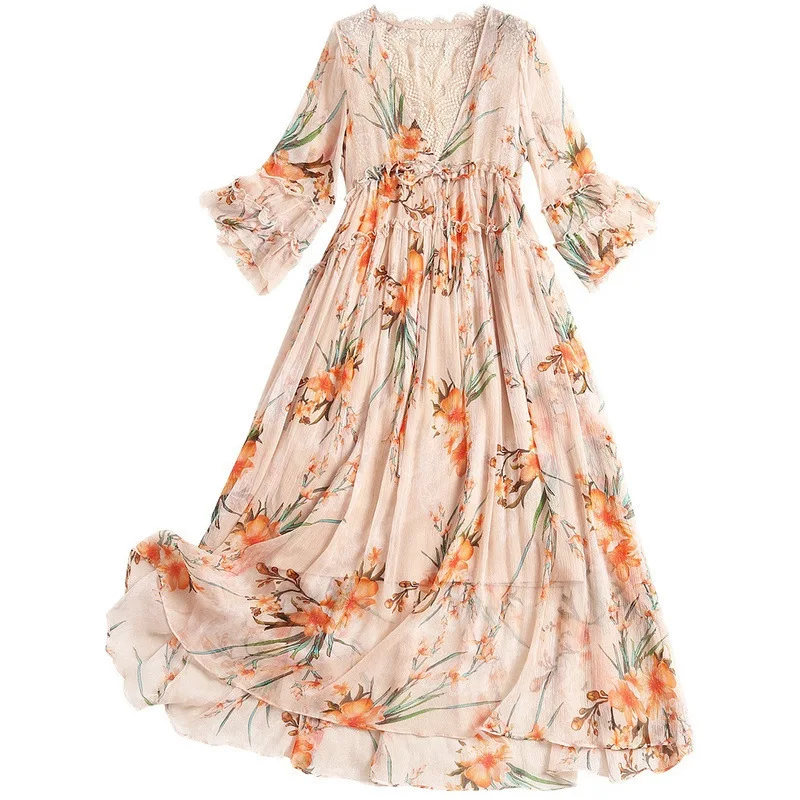 High quality 2020 new fashion Midi dress Women's Half Sleeve Amazing Printed Waist Elasticated vintage Beach Silk long Dress
High quality 2020 new fashion Midi dress Women's Half Sleeve Amazing Printed Waist Elasticated vintage Beach Silk long Dress